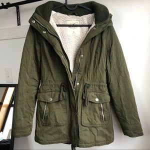 Hollister FleeceLined Warm Green Parka Coat Size S